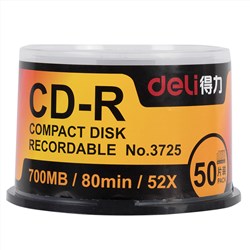 得力（deli） 3725 -CD-R(雾银)桶装刻录盘(50片/筒)